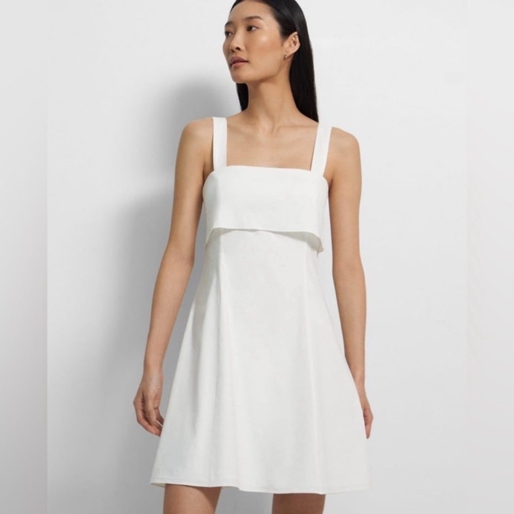 Theory White Drape Back Mini Dress